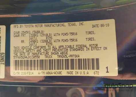 2018 Toyota Tacoma Sr from USA, damaged, VIN 5TFAX5GN4JX130550